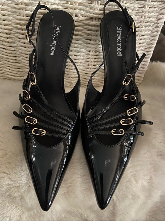 Jeffrey Campbell Shoes - Jeffrey Campbell Patent Leather "Lash" Pointed Toe Slingback Kitten Heels.